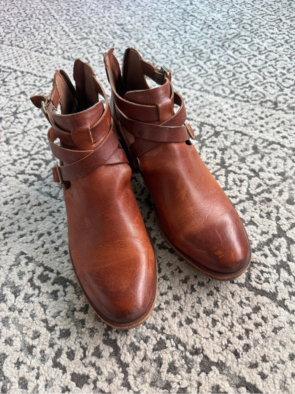 KORK-EASE | Women's Brown Leather Cutout Ankle Boots - Classic Buckle Heels - Picture 3 of 8